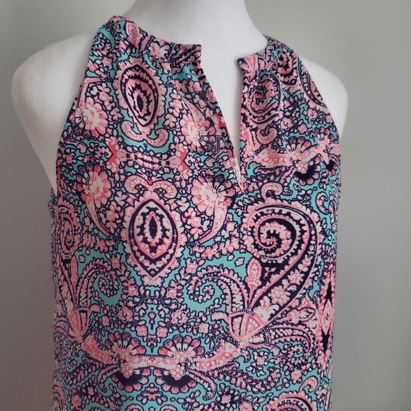 3/$15 Women's Halter Blouse Racer Back Pink & Teal Blue Paisley Beachy - Picture 2 of 6